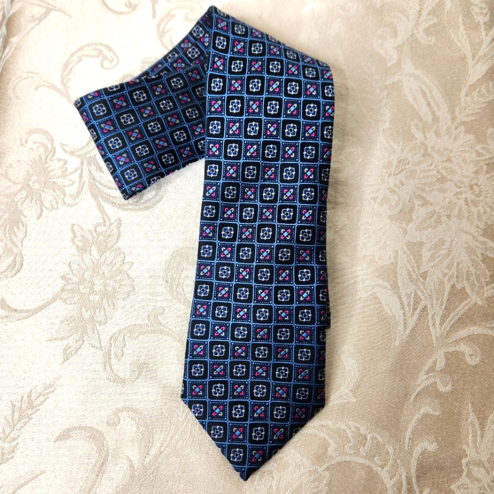 Mens Beau Brummel Tie Made By Roffe 100% Silk Blue And Pink
